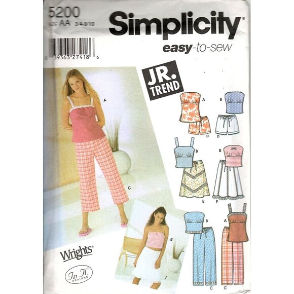 Simplicity 5200 Girls 3 to 10 Easy Jr. Trend Wardrobe Uncut Sewing Pattern - Picture 1 of 2